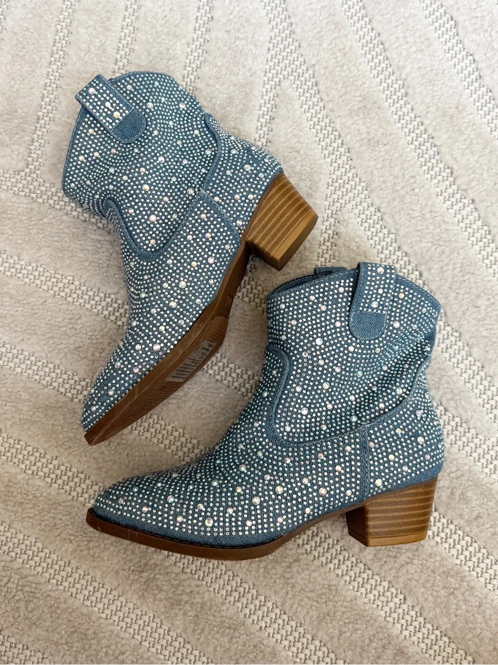 Link Kids Denim-Blue Rhinestone Cowboy Ankle Boots